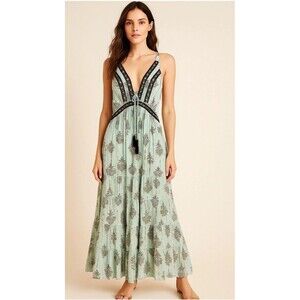Anthropologie Me 2 Magic Women's Maxi Dress Blue Vicose Xl Floral Boho Peasant